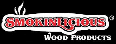 The logo for SmokinLicious® Gourmet Wood Products.&nbsp; Manufacturers of the finest, pristine, bark free and Kosher certified cooking wood products